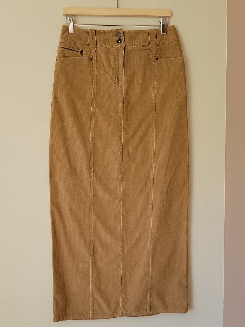 NWT Vintage 90s Y2K Grunge Tan Camel Cotton Fall Corduroy Maxi Skirt Size Medium